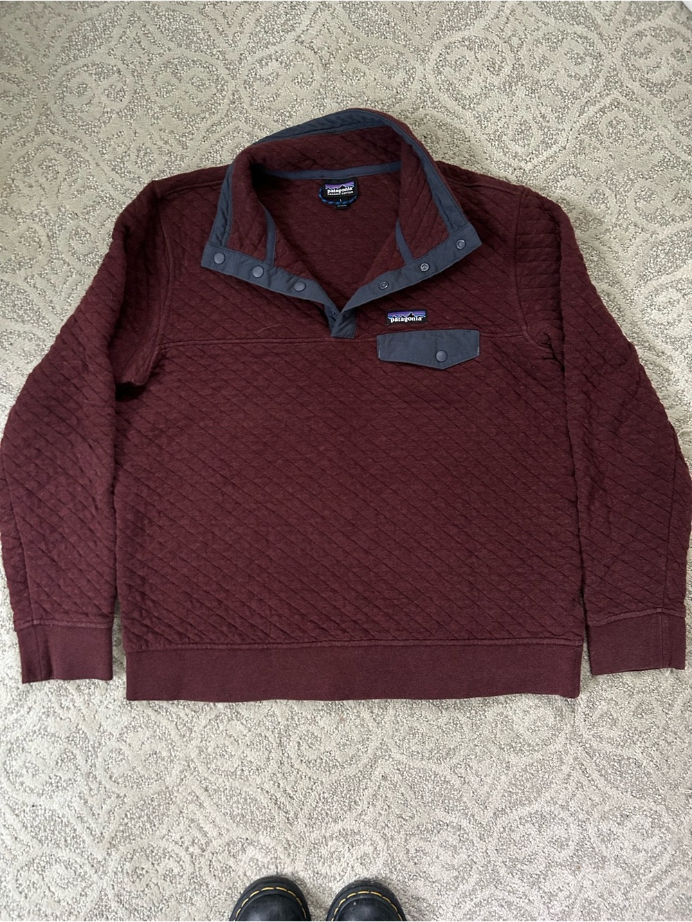 Patagonia Quilted Pullover in Deep Burgundy with Gray Trim